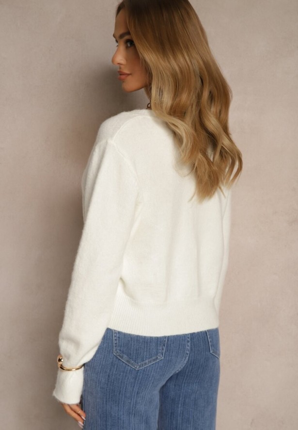 Biały Rozpinany Kardigan z Wełną Kornelira