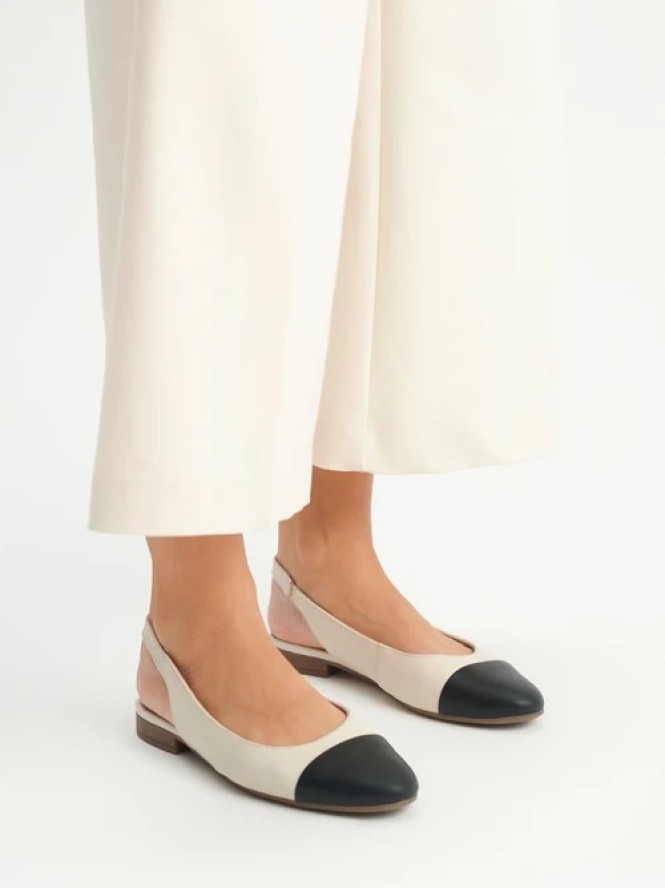 Kremowo czarne baleriny typu slingback