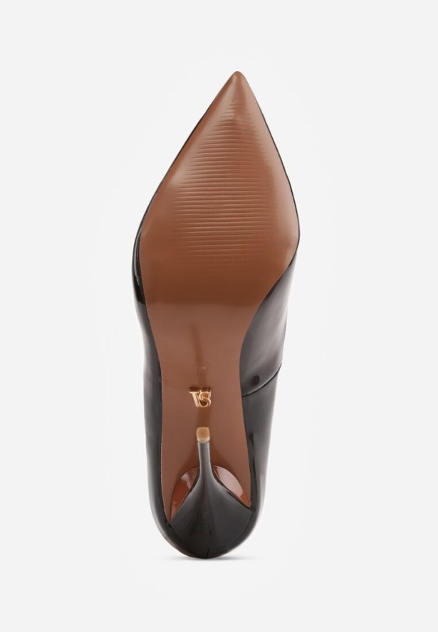 Czarne Lakierowane Szpilki VICES na Ozdobnym Obcasie Zafriah