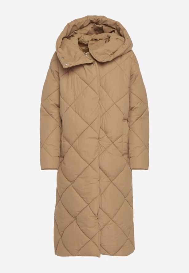 Ciemnobeżowa Kurtka Płaszcz z Geometrycznym Pikowaniem Johnatta