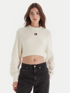 Tommy Jeans Sweter Badge DW0DW21677 Écru Regular Fit