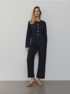 Jeansy straight leg z przeszyciami - granatowy