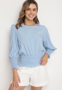 Niebieska Bluzka z Wiskozą i Ściągaczami Velio
