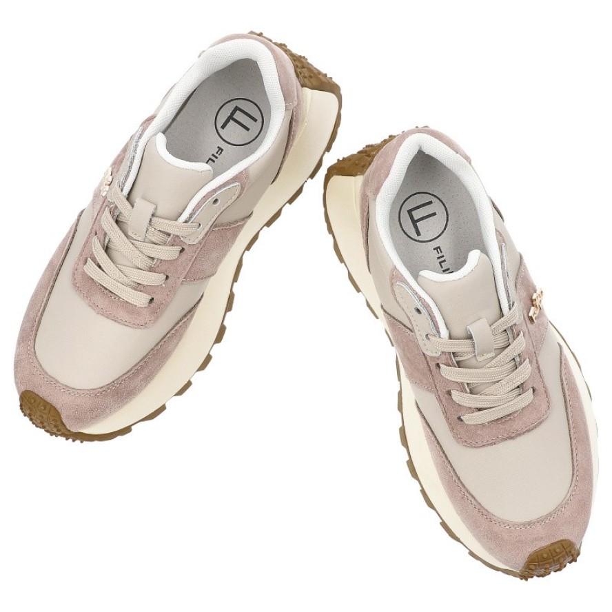 Sneakersy damskie Filippo, skórzane na grubej platformie z okrągłym noskiem i sznurowane, beżowe, DP6785-25-BE