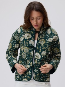 Bawełniana kurtka z wiązaniem - ciemnozielony