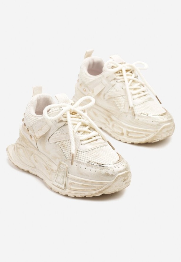 Beżowe Sneakersy na Grubej Tłoczonej Podeszwie Lurimara