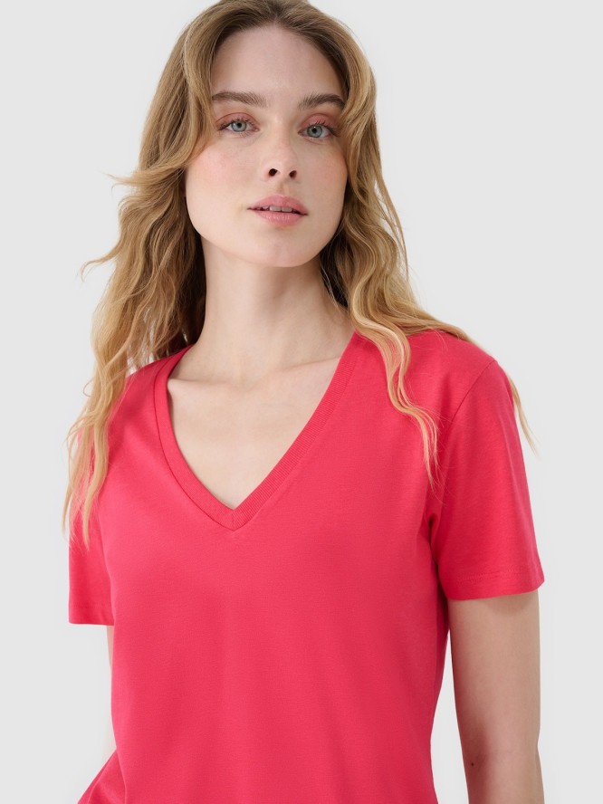 4F T-shirt oversize z modalem damski - różowy S