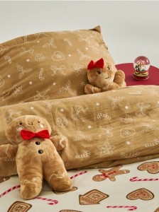 Komplet pościeli flanelowej ze świątecznym wzorem - beżowy