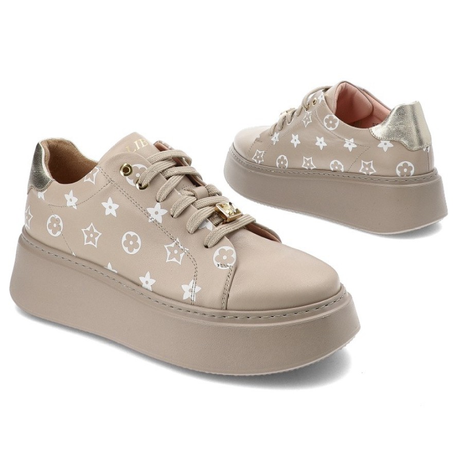 Beżowe Sneakersy Libero Półbuty Damskie Premium