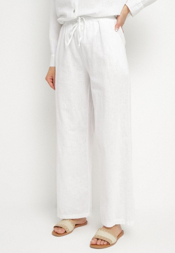 Biały Komplet z Lnu i Bawełny Koszula i Szerokie Spodnie Fenelli