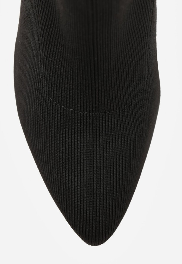 Czarno-Złote Eleganckie Botki VICES na Słupku ze Skarpetkową Cholewką Rasoria