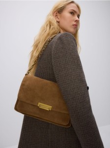 Zamszowa torebka na ramię - beżowy