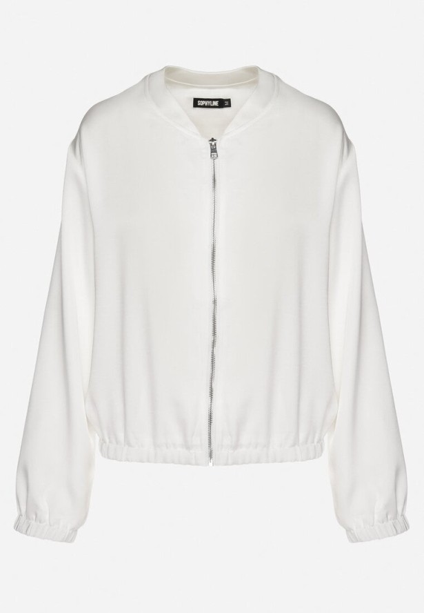 Biała Satynowa Kurtka Bomberka Rozpinana z Wiskozą Evellevia