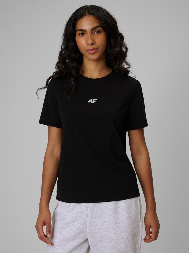 4F T-shirt regular gładki damski - czarny XXL