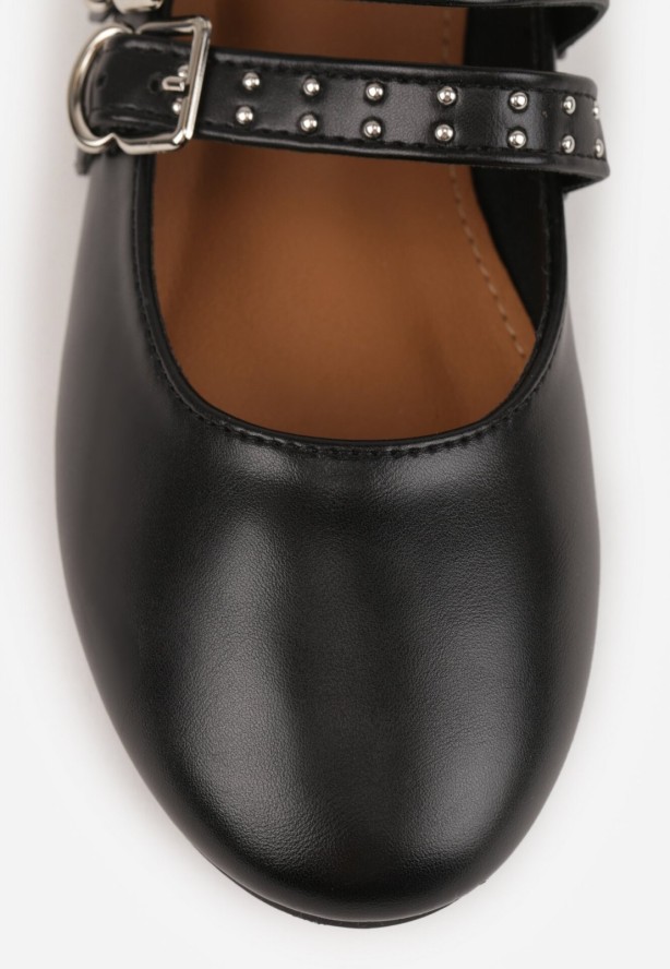 Czarne Rockowe Balerinki Vices z Paseczkami i Klamrami Kikiella