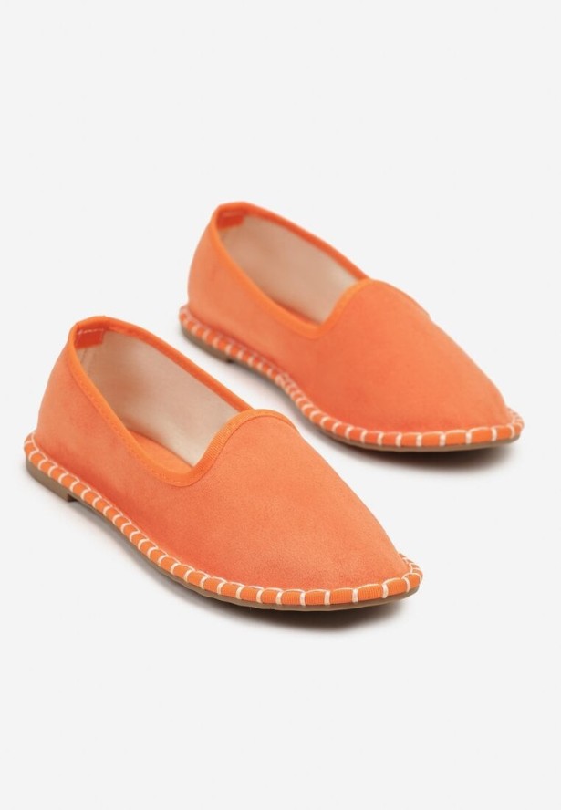 Pomarańczowe Espadryle Balerinki z Przeszyciami Firalissea