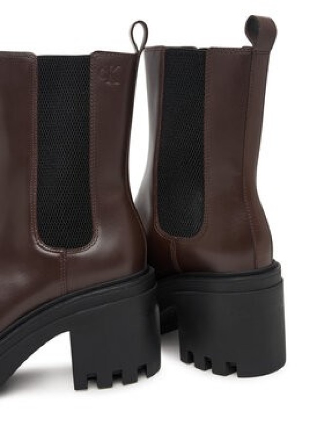 Calvin Klein Botki Chunky Heeled Chelsea Lth YW0YW01547 Brązowy ciemny