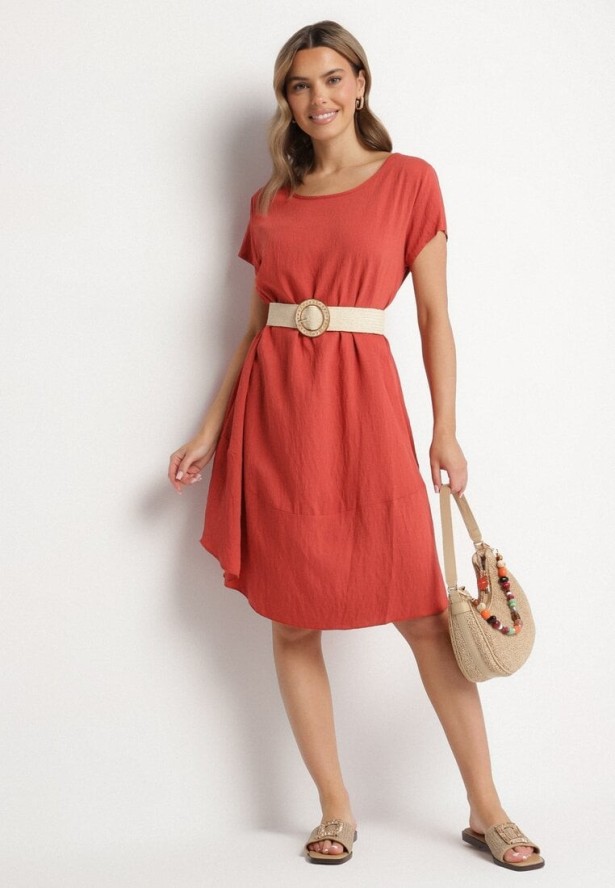 Czerwona Rozkloszowana Wiskozowa Sukienka Trivoria