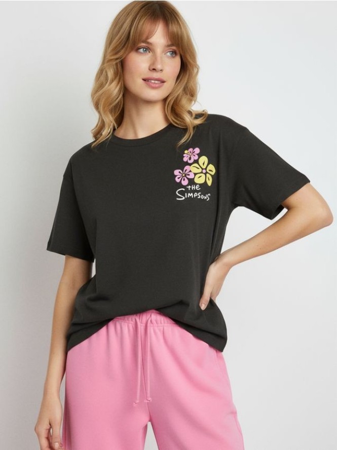 Bawełniana koszulka loose fit The Simpsons - szary