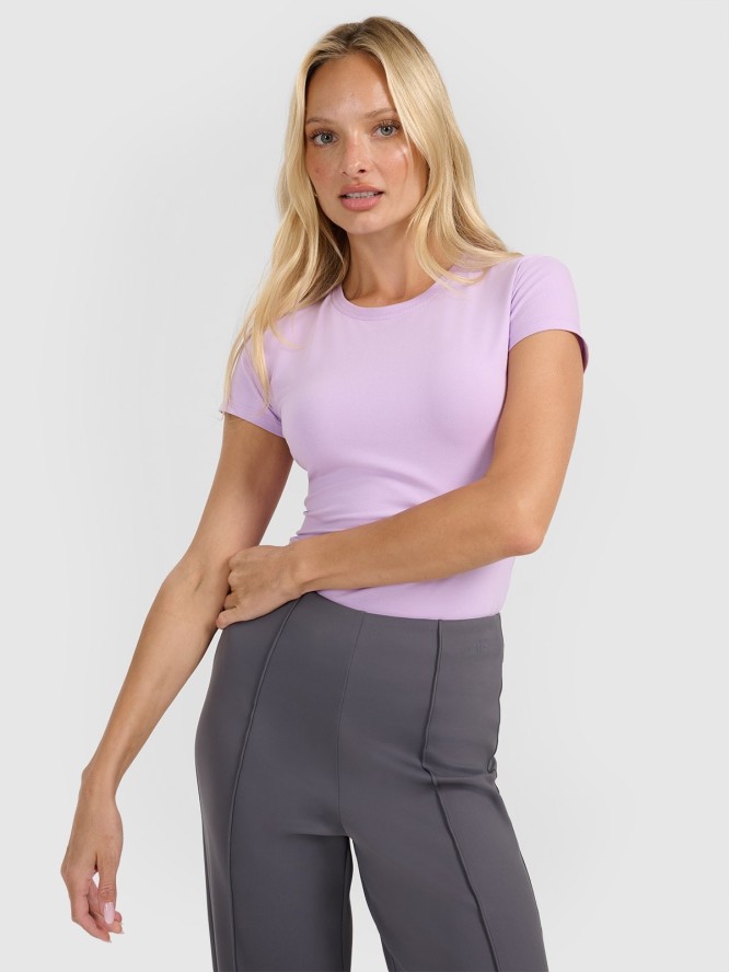 4F T-shirt slim gładki damski - fioletowy L