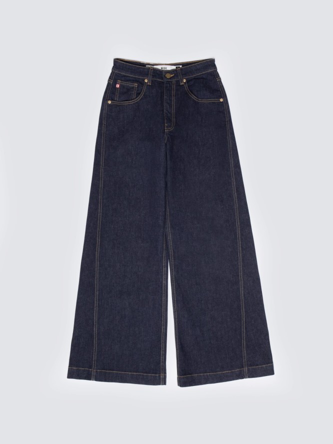 Jeansy damskie z szeroką nogawką granatowe Barb 657