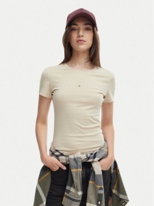 Tommy Jeans T-Shirt DW0DW18398 Beżowy jasny Slim Fit