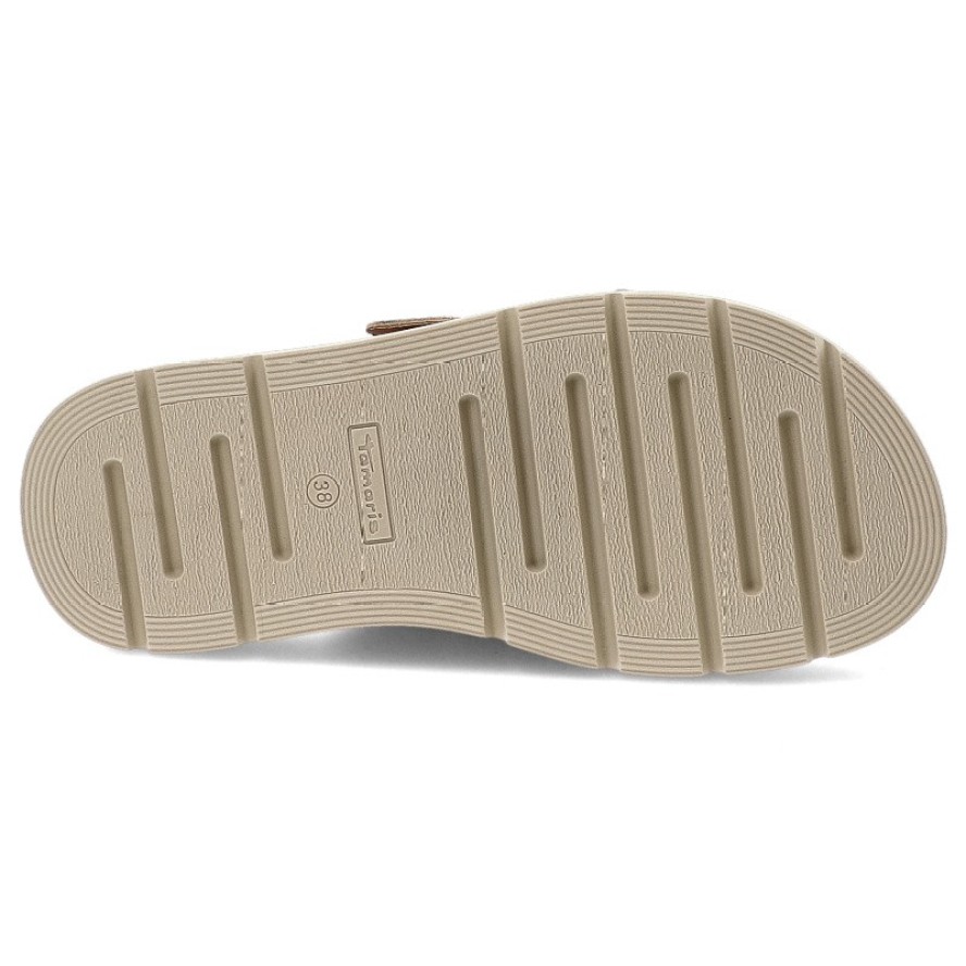 Beżowe Klapki Tamaris Eleganckie Obuwie Damskie Leopard