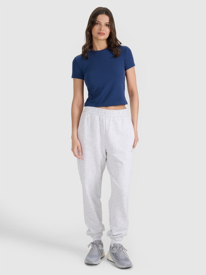 4F T-shirt slim z waflowej dzianiny damski - granatowy L