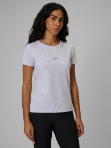 4F T-shirt slim gładki damski - szary XS