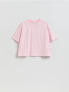 T-shirt z haftem - pastelowy róż