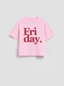 Bawełniany t-shirt z nadrukiem - pastelowy róż