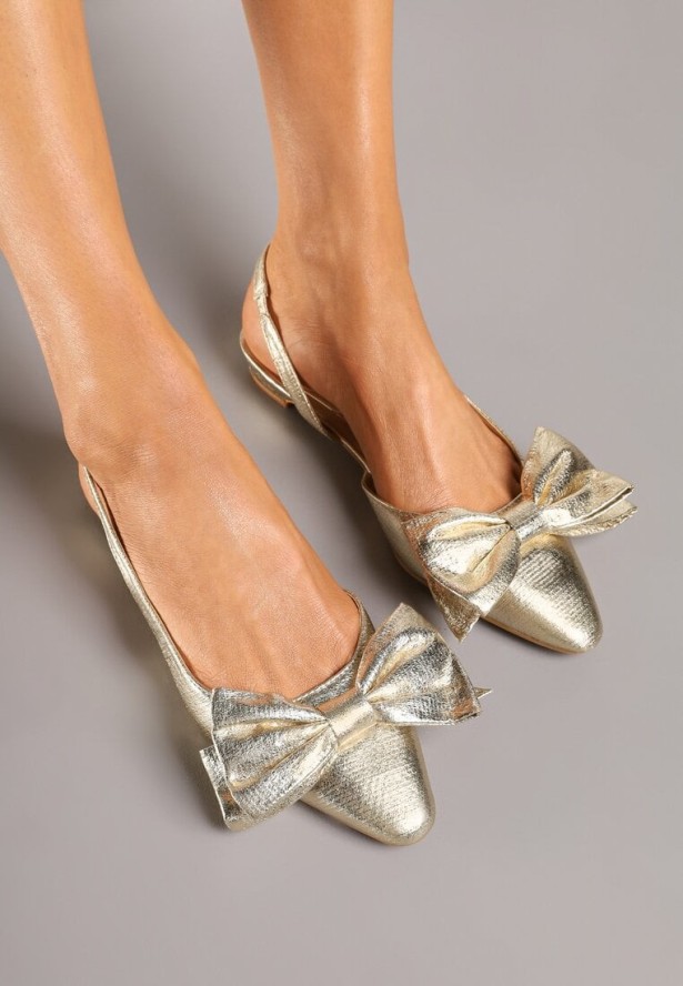 Złote Sandały Bez Pięty z Kokardą Nolretia