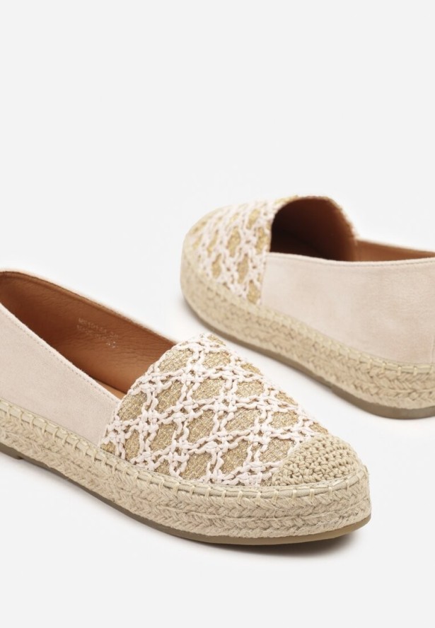 Beżowe Espadryle z Plecionym Sznurkiem i Geometrycznym Wzorem Sdivira