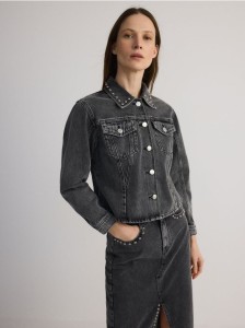Jeansowa kurtka z dżetami - szary