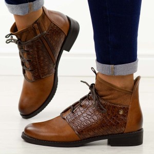 Camelowe płaskie botki damskie Jezzi Asa62-128