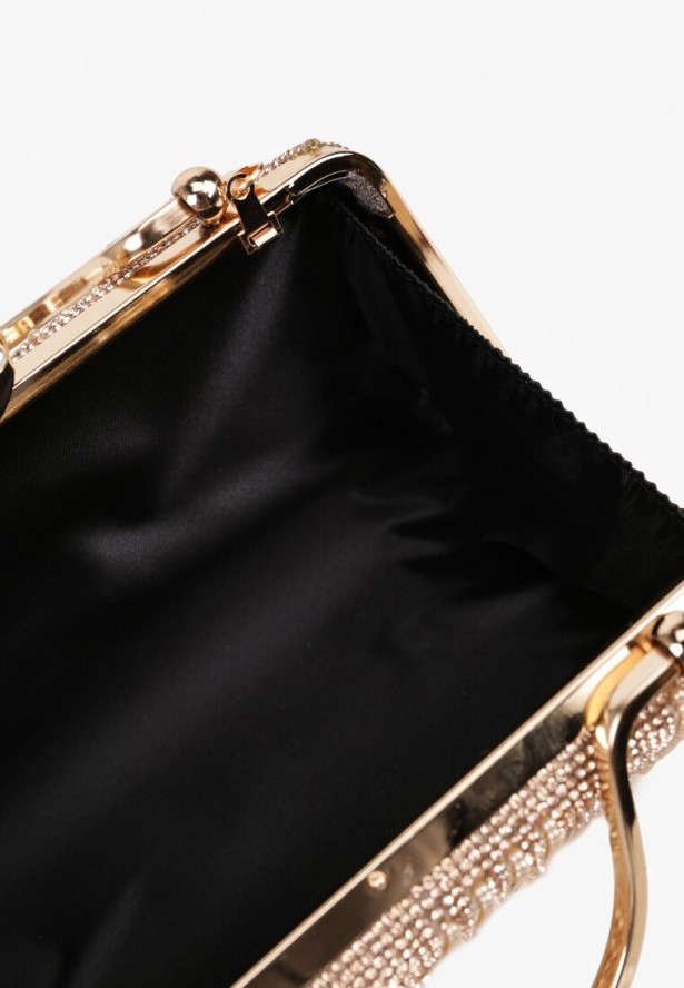 Szampańska Torebka Typu Kopertówka z Cyrkoniami i Perełkami Fesaria