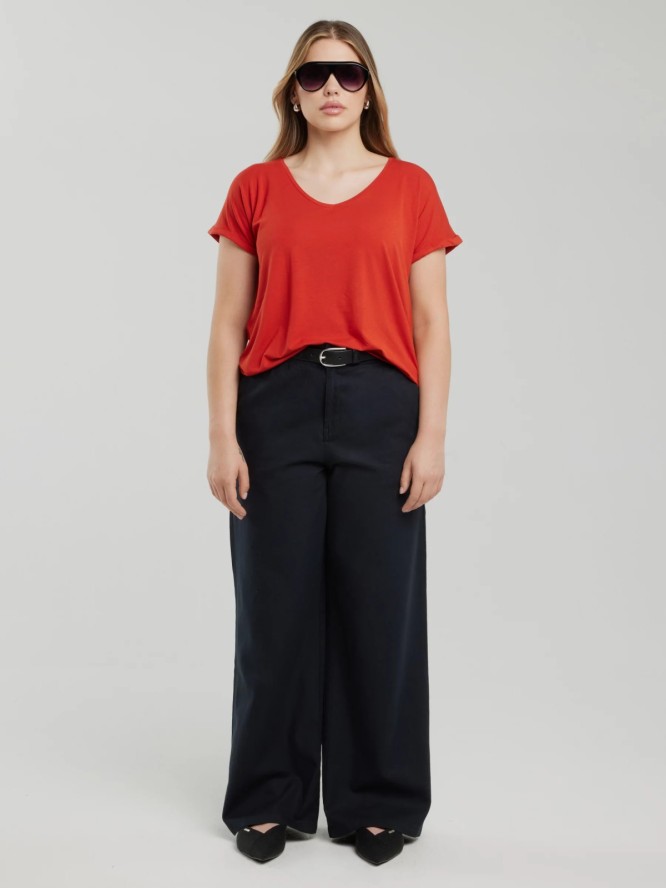 Spodnie damskie z szeroką nogawką z dodatkiem lnu czarne Malu 907