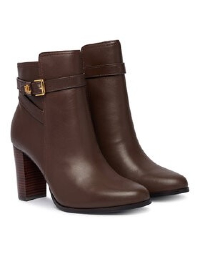 LAUREN RALPH LAUREN Botki Brooke II Calfskin Bootie Heel 802974475003 Brązowy
