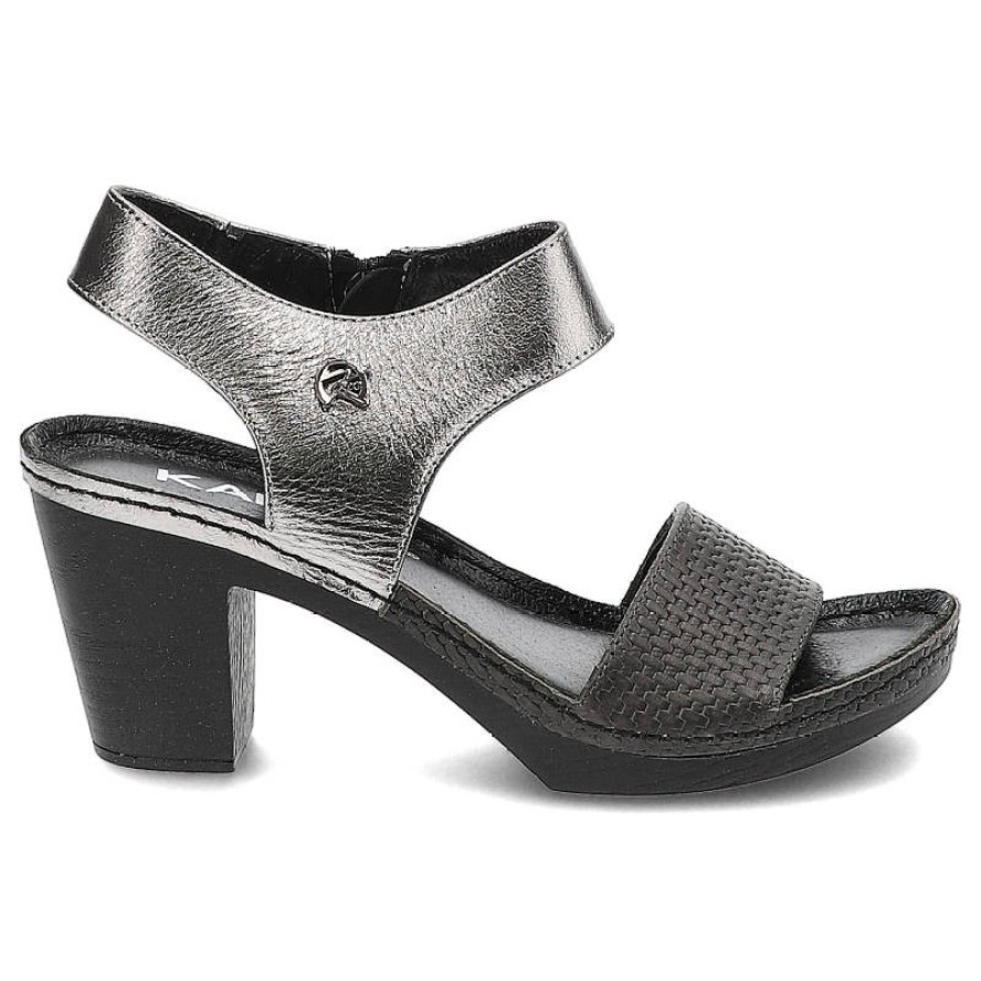 Szare Sandały Karino Wygodne Buty Na Obcasie