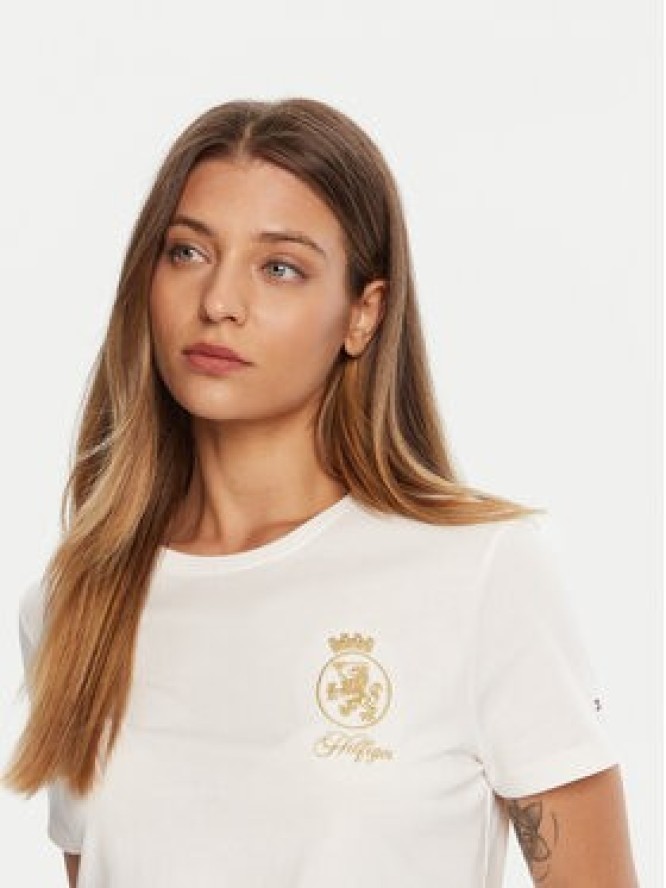 Tommy Hilfiger T-Shirt Gold Crest WW0WW46153 Biały Regular Fit