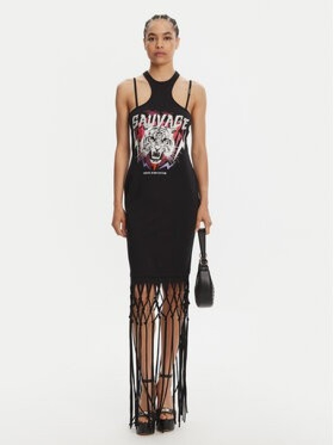 Versace Jeans Couture Sukienka codzienna Logo Fringes 78HAOE01 CJ02E Czarny Regular Fit