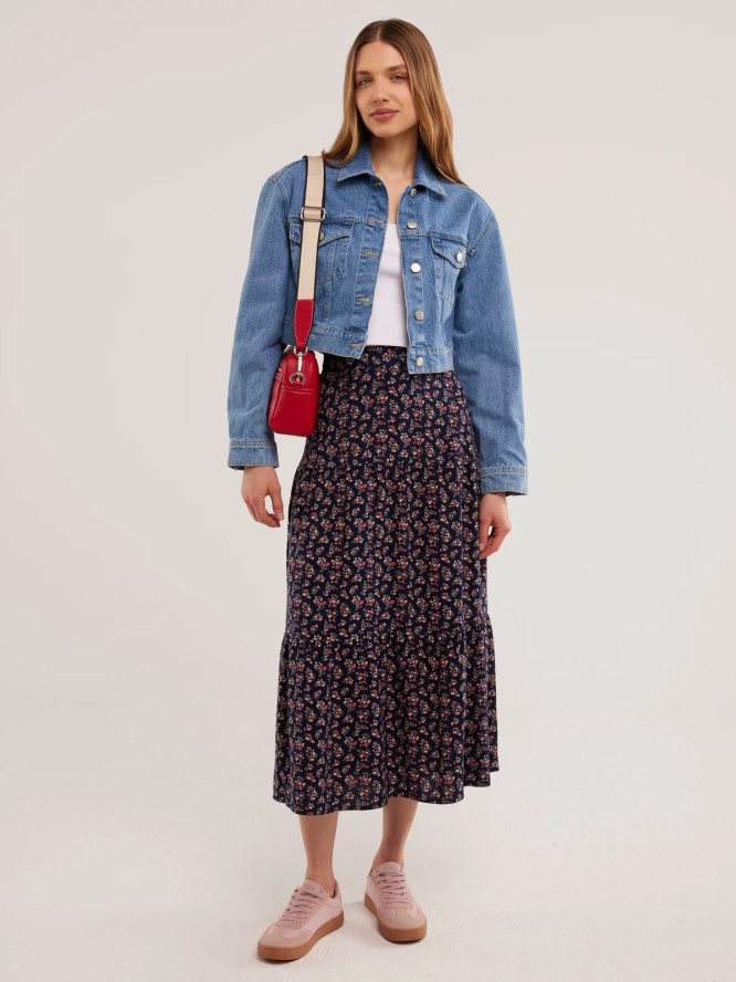 Spódnica damska midi z wiskozy z motywem kwiatowym Vendi 000