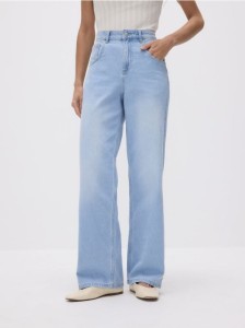 Jeansy wide leg z paskiem - niebieski