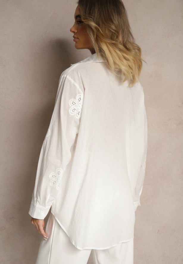 Biała Koszula z Bawełny Ozdobiona Ażurowymi Wstawkami Cornelai