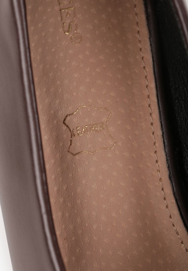 Brązowe Czółenka na Słupku Vices ze Skórzaną Wkładką Alinire