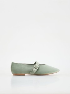 Baleriny z regulowanym paskiem - oliwkowy