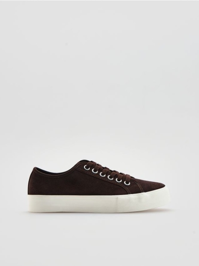 Zamszowe sneakersy - ciemnobrązowy