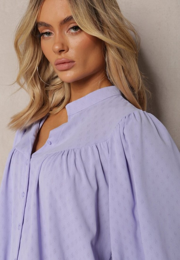 Fioletowa Koszula ze Stójką Inspirowana Stylem Retro Bubiana