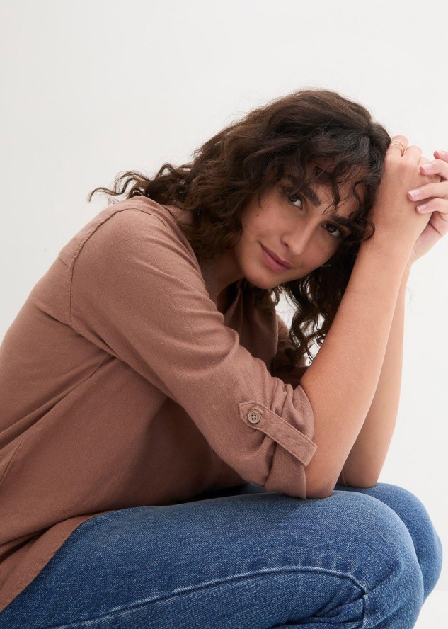 Bluzka lniana, rękawy 3/4