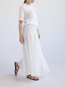 Spódnica midi z efektem gniecenia - biały
